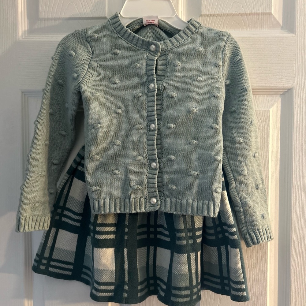 Tommy Bahama Mint Green Knit Cardigan with Plaid Dress Set